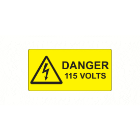 SL5025D115R500 - 50 x 25mm Danger 115 Volts Polypropylene Label, Roll of 500