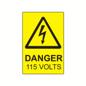 SL7550D115 - 75 x 50mm Danger 115 Volts Polypropylene Label