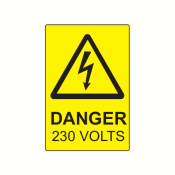 SL7550D230 - 75 x 50mm Danger 230 Volts Polypropylene Label