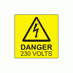 50 x 50mm Danger 230 Volts Polypropylene Label