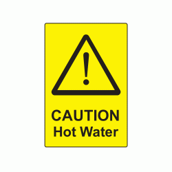 75 x 50mm Caution Hot Water Polypropylene Label