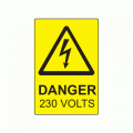 75 x 50mm Danger 230 Volts Polypropylene Label