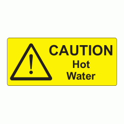 80 x 35mm Caution Hot Water Polypropylene Label