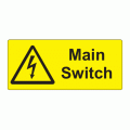 80 x 35mm Warning Main Switch Engraved Laminate Label, Pack of 10