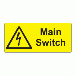 80 x 35mm Warning Main Switch Engraved Laminate Label, Pack of 10